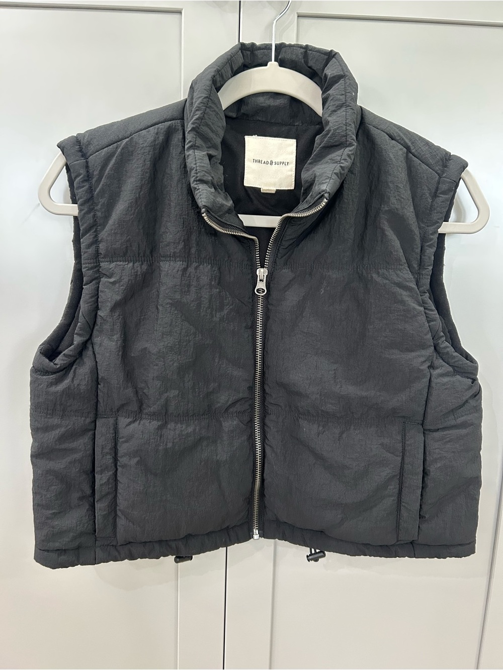 Thread & Supply Black Cropped Puffer Vest Stand Collar Full Zip Small